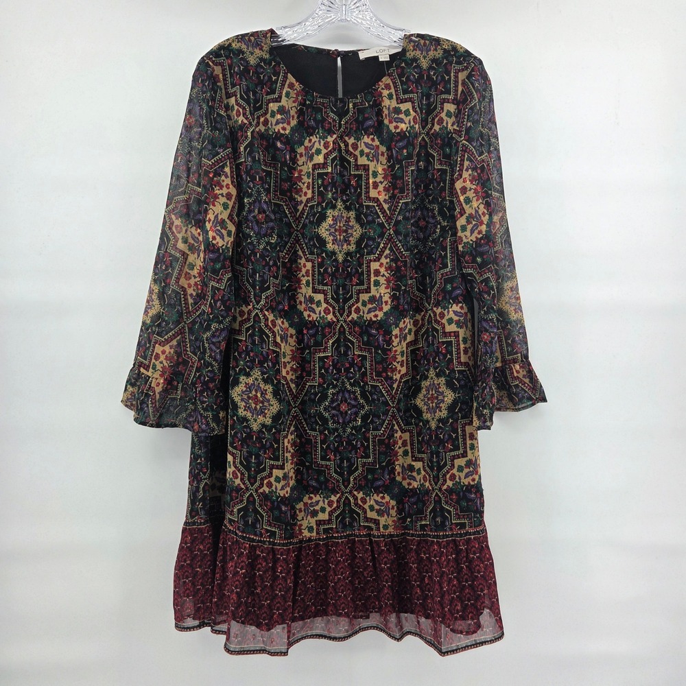 LOFT Shift Dress Medium Black Metallic Boho Eclectic Art-Inspired Lurex NWT‎